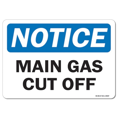 Signmission Safety Sign, OSHA Notice, 18" Height, 24" Width, Aluminum, Main Gas Cut Off, Landscape OS-NS-A-1824-L-19547